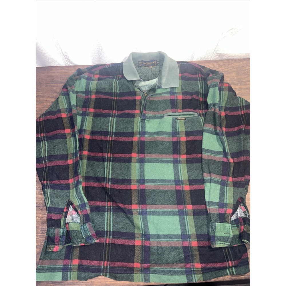 Vintage Forbidden Flannel Long Sleeve Polo Shirt Men's Size XXL Plaid Grunge